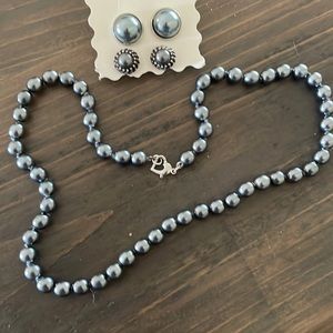 DaVonna Sterling Silver freshwater pearl necklace and 2 sets of earrings